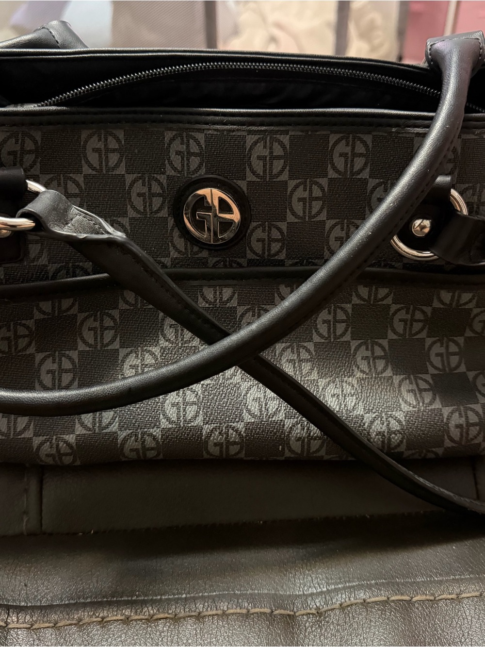 Black Patterned Women's Satchel Bag with Logo Accent giani binini